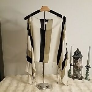 Light Weight Striped Poncho with Fringe